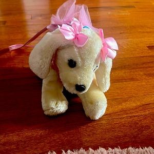 Poochie & Co Blonde dog with rainbow sequined with pink tutu handbag/purse